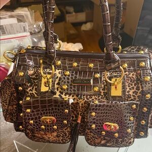 Jimmy Choo Leopard Print and Gold Satchel